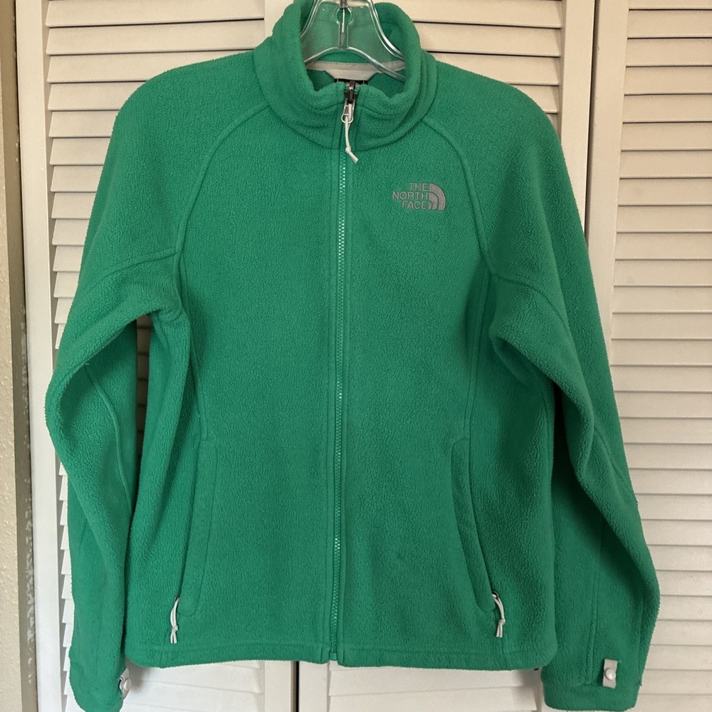 The North Face-Women's Full Zip Fleece Jacket Green Soft Warm Outdoor Hike Sz Sm